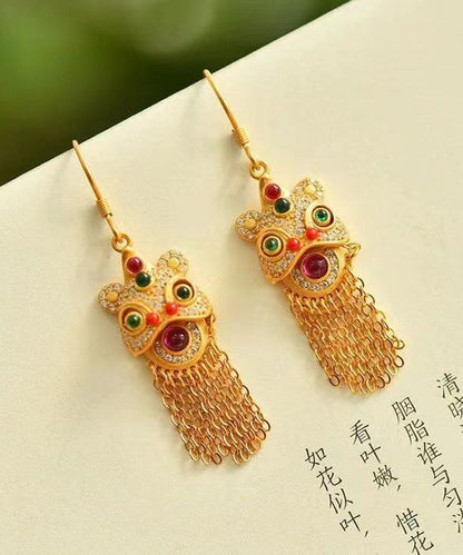 Boho Gold Gem Stone Tassel Silver Drop Earrings LY9179 Ada Fashion