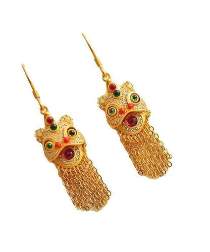 Boho Gold Gem Stone Tassel Silver Drop Earrings LY9179 Ada Fashion