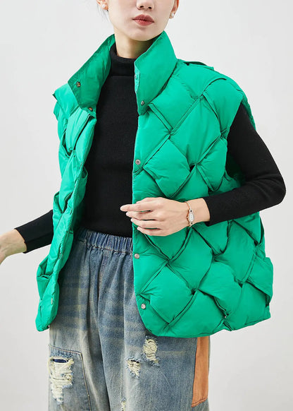 Boho Grass Green Plaid Duck Down Down Vest Winter Ada Fashion