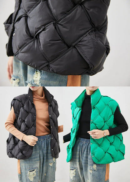 Boho Grass Green Plaid Duck Down Down Vest Winter Ada Fashion