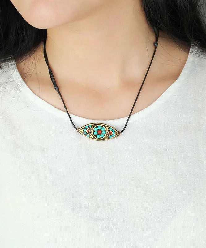 Boho Green Hand Knitting Copper Turquoise Pendant Necklace Ada Fashion