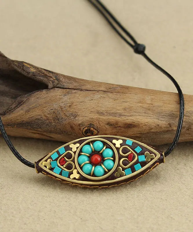 Boho Green Hand Knitting Copper Turquoise Pendant Necklace Ada Fashion