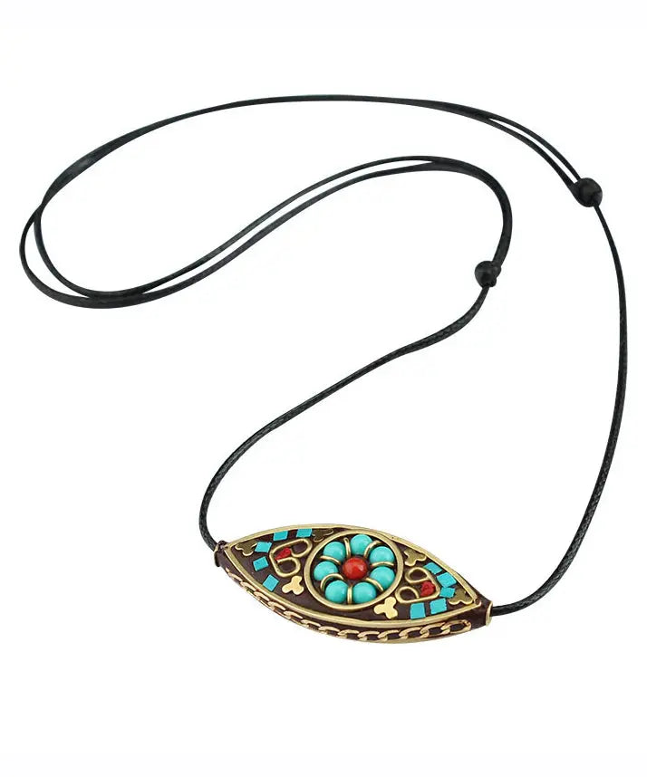 Boho Green Hand Knitting Copper Turquoise Pendant Necklace Ada Fashion