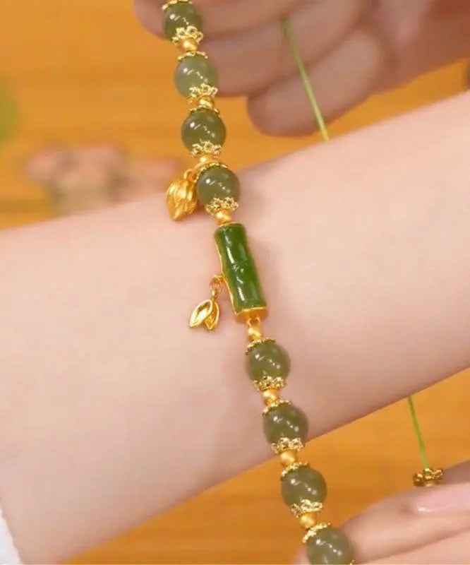 Boho Green Jade Bamboo Charm Bracelet Ada Fashion