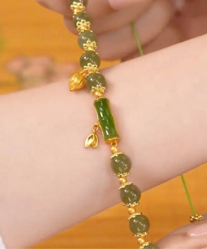 Boho Green Jade Bamboo Charm Bracelet Ada Fashion