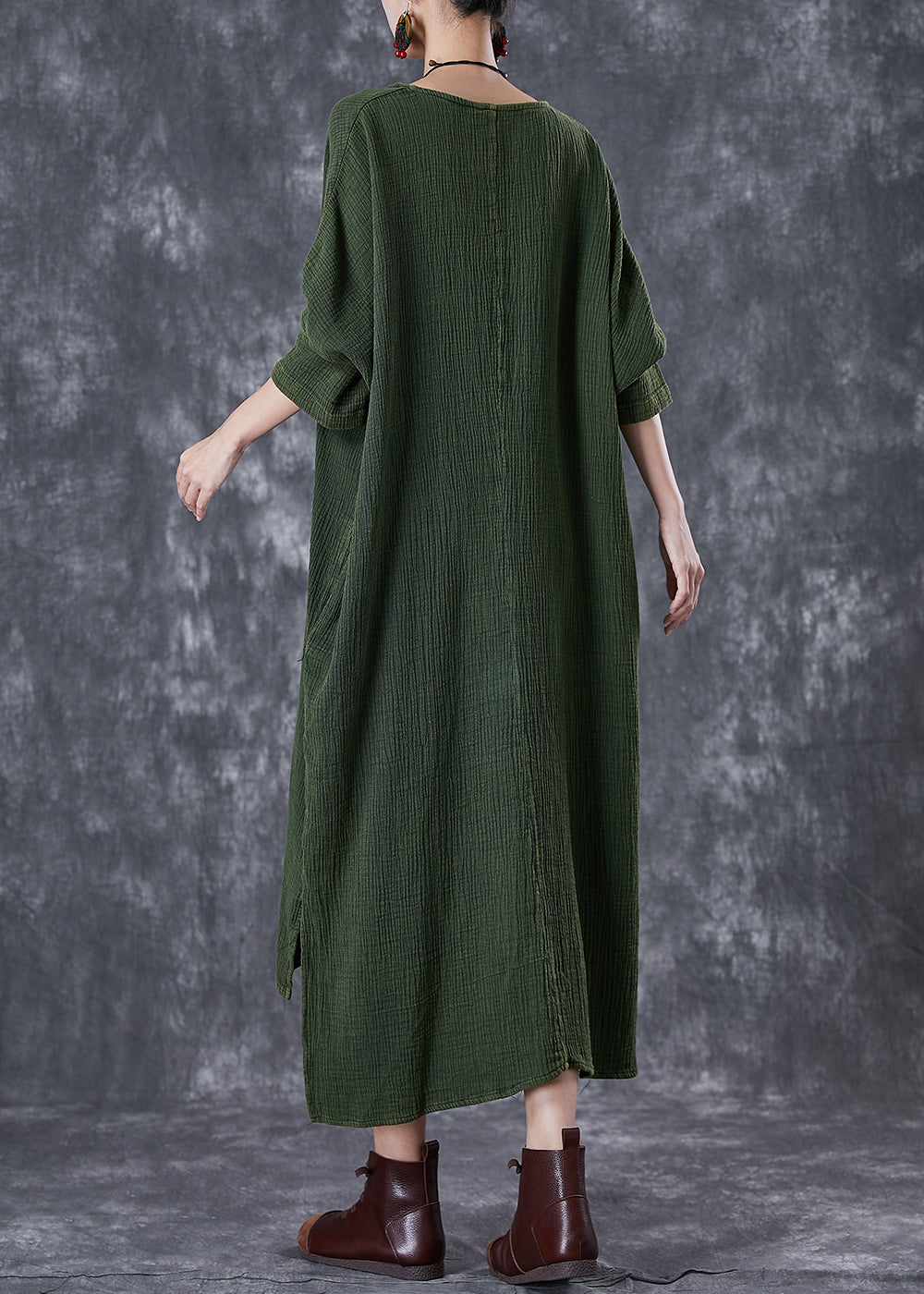 Boho Green Oversized Low High Design Linen Maxi Dresses Fall TD1060 - fabuloryshop