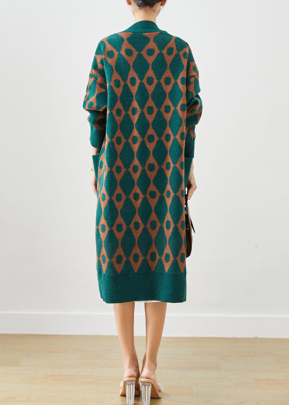 Boho Green Oversized Patchwork Pockets Knit Cardigan Fall Ada Fashion