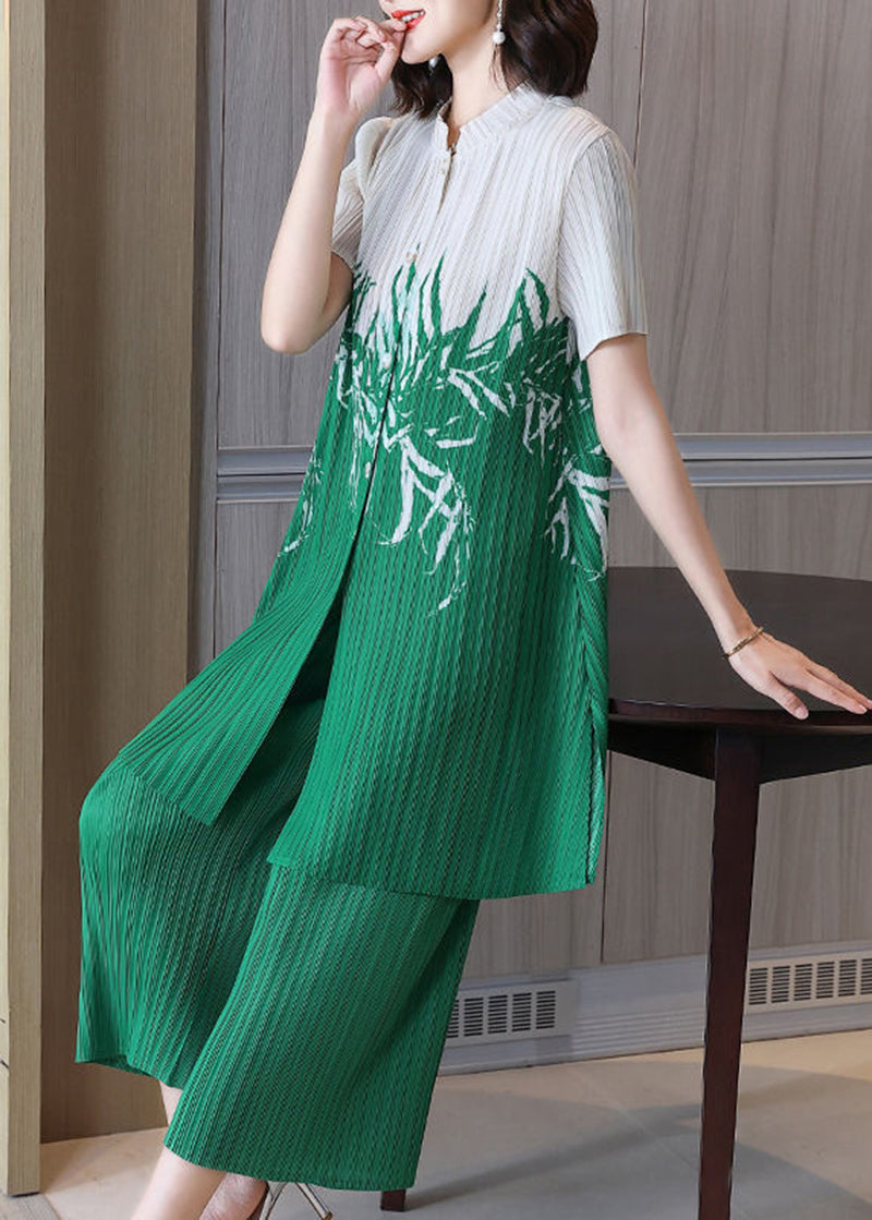 Boho Green Print Wrinkled Two Piece Set Women Clothing Summer LY2798 - fabuloryshop