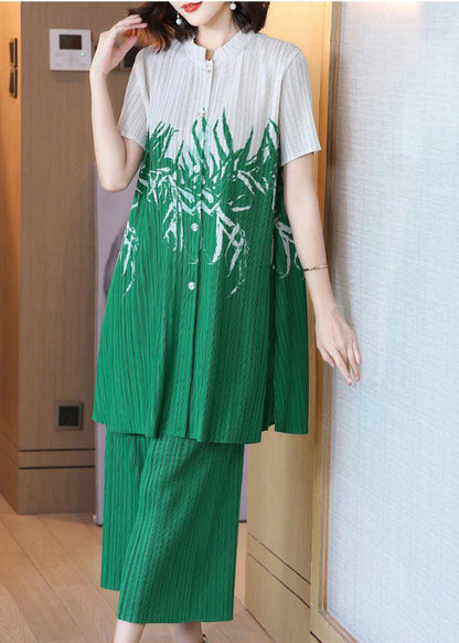 Boho Green Print Wrinkled Two Piece Set Women Clothing Summer LY2798 - fabuloryshop