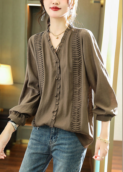 Boho Green Ruffled Patchwork Button Chiffo Shirts Long Sleeve LY6176 - fabuloryshop