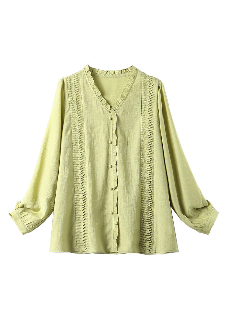Boho Green Ruffled Patchwork Button Chiffo Shirts Long Sleeve LY6176 - fabuloryshop