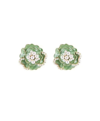 Boho Green Sterling Silver Copper Pearl Floral Stud Earrings TW1030 - fabuloryshop