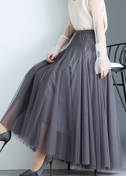 Boho Grey Tulle Pleated Fall Skirts - fabuloryshop