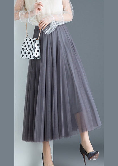 Boho Grey Tulle Pleated Fall Skirts - fabuloryshop