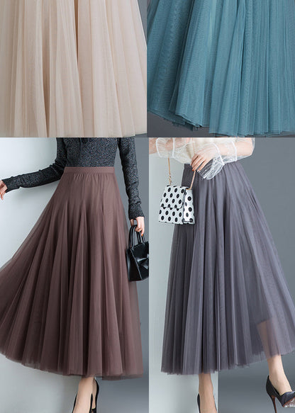 Boho Grey Tulle Pleated Fall Skirts - fabuloryshop