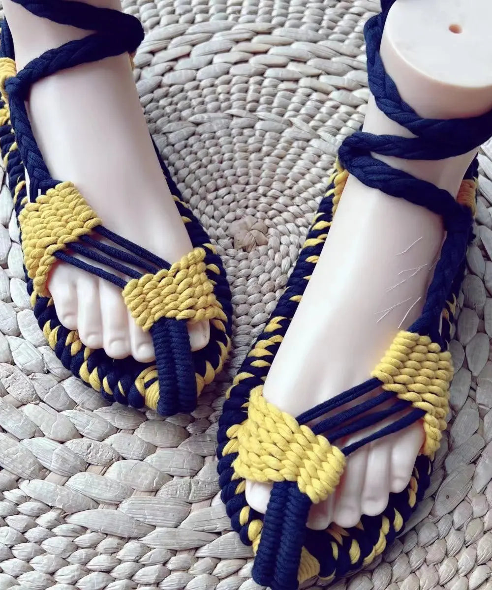 Boho Handmade Knit Fabric Hollow Out Walking Sandals Ada Fashion