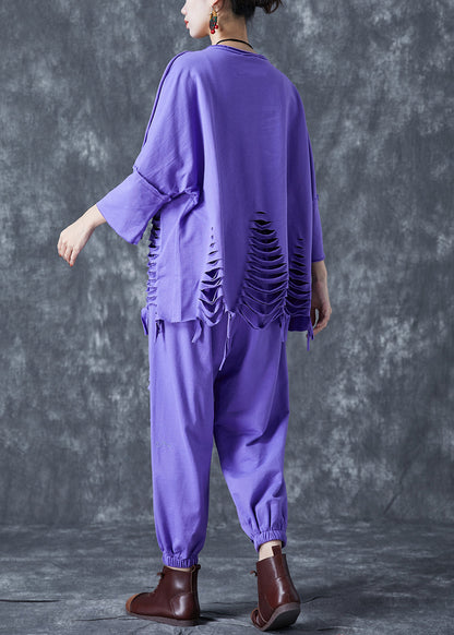 Boho Lavender Oversized Hollow Out Cotton Women Sets 2 Pieces Summer LY5640 - fabuloryshop