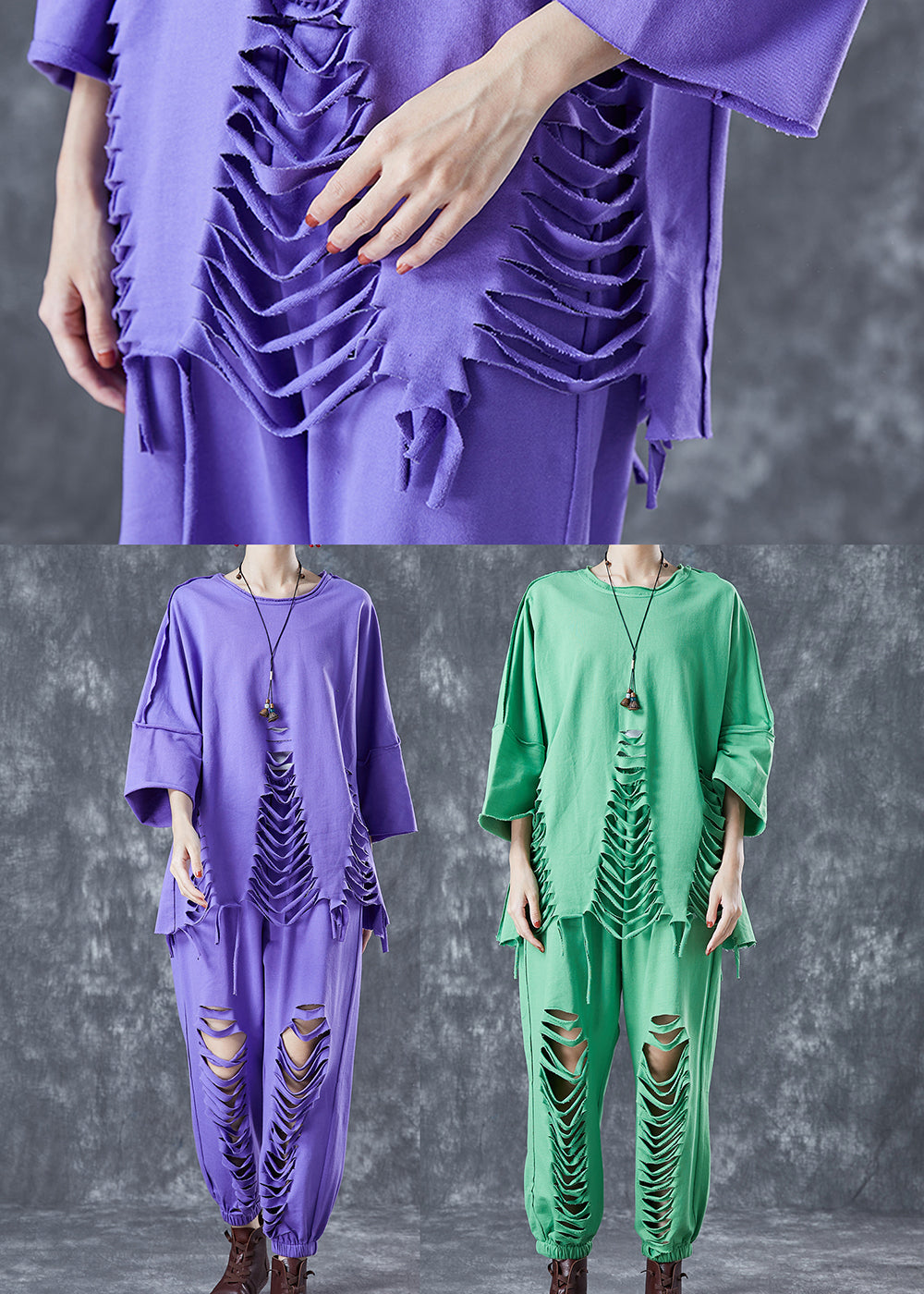 Boho Lavender Oversized Hollow Out Cotton Women Sets 2 Pieces Summer LY5640 - fabuloryshop