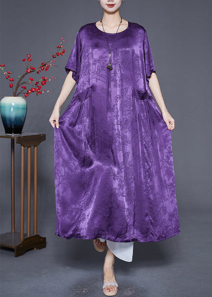 Boho Lavender Oversized Jacquard Silk Long Dress Summer Ada Fashion