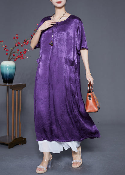 Boho Lavender Oversized Jacquard Silk Long Dress Summer Ada Fashion