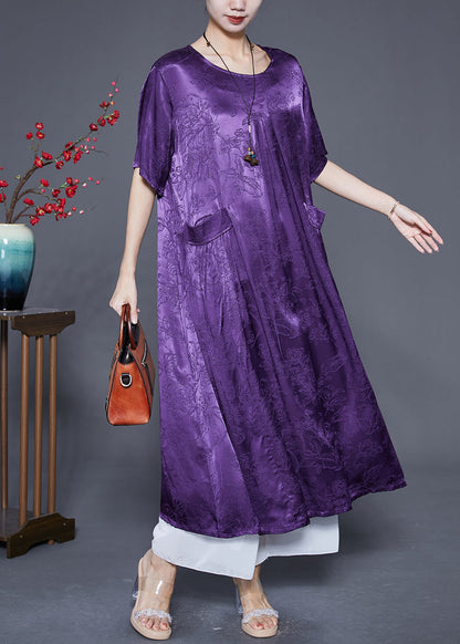 Boho Lavender Oversized Jacquard Silk Long Dress Summer Ada Fashion