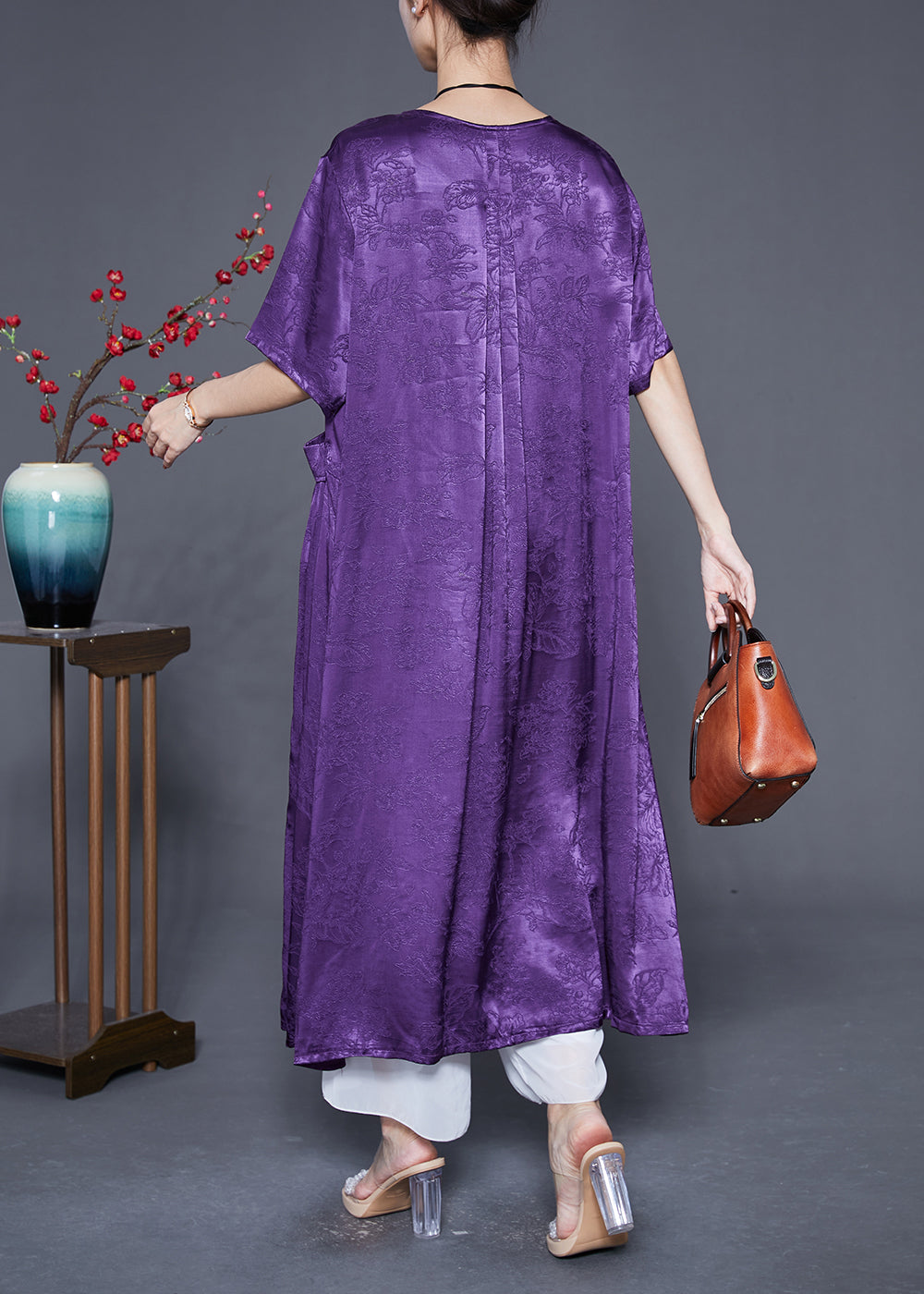 Boho Lavender Oversized Jacquard Silk Long Dress Summer Ada Fashion
