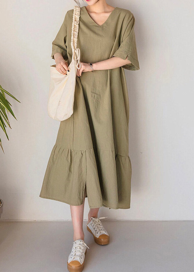 Boho Light Green O-Neck Patchwork Long Dresses Summer LY2160 - fabuloryshop