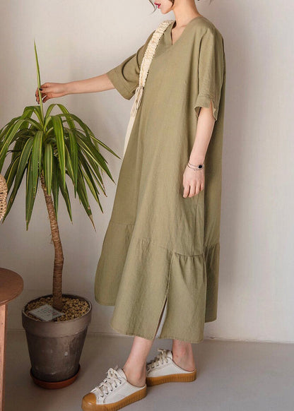 Boho Light Green O-Neck Patchwork Long Dresses Summer LY2160 - fabuloryshop