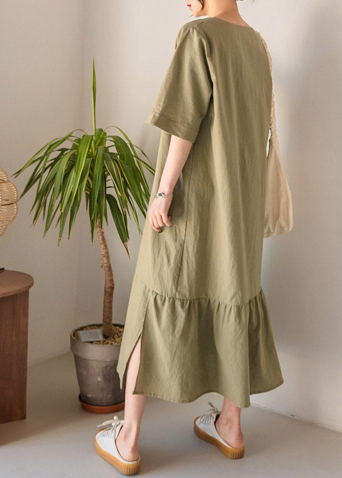 Boho Light Green O-Neck Patchwork Long Dresses Summer LY2160 - fabuloryshop