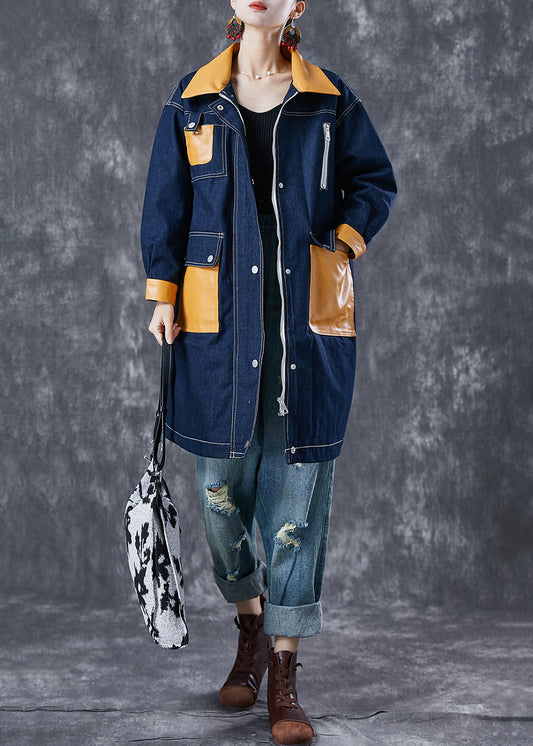 Boho Navy Oversized Patchwork Pockets Denim Coat Outwear Fall LY6732 - fabuloryshop