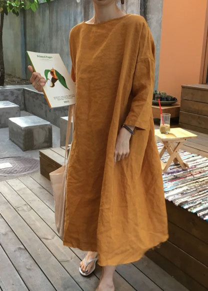 Boho Orange O Neck Patchwork Cotton Loose Dress Spring LY1318 - fabuloryshop