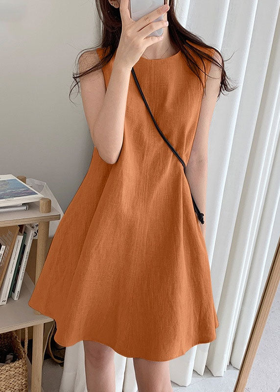 Boho Orange O-Neck Slim Fit Exra Large Hem Cotton Dresses Sleeveless LY1311 - fabuloryshop