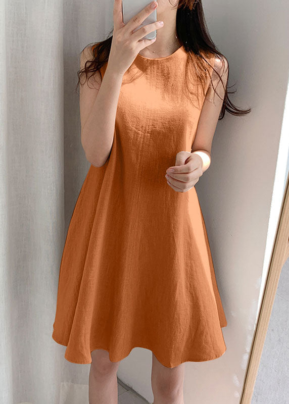 Boho Orange O-Neck Slim Fit Exra Large Hem Cotton Dresses Sleeveless LY1311 - fabuloryshop