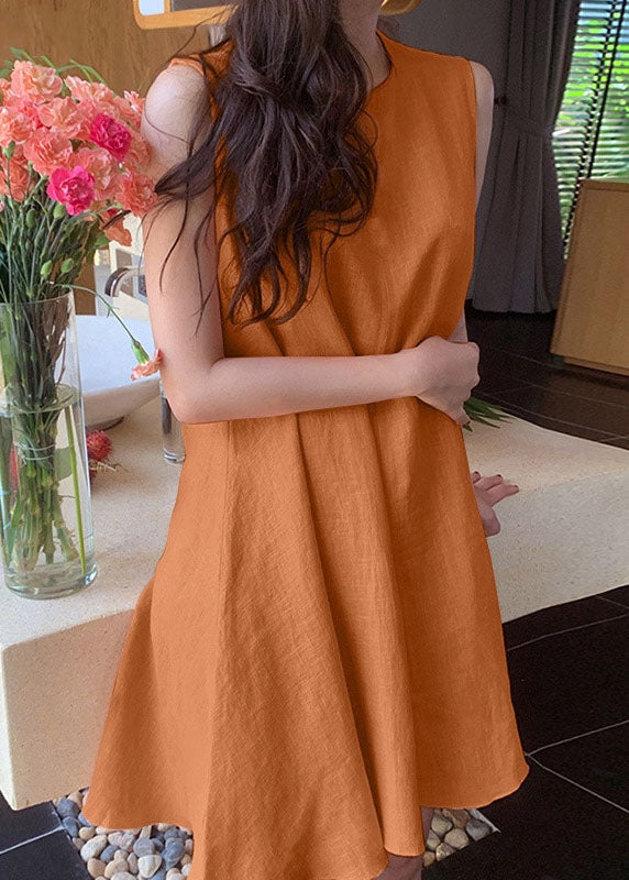 Boho Orange O-Neck Slim Fit Exra Large Hem Cotton Dresses Sleeveless LY1311 - fabuloryshop