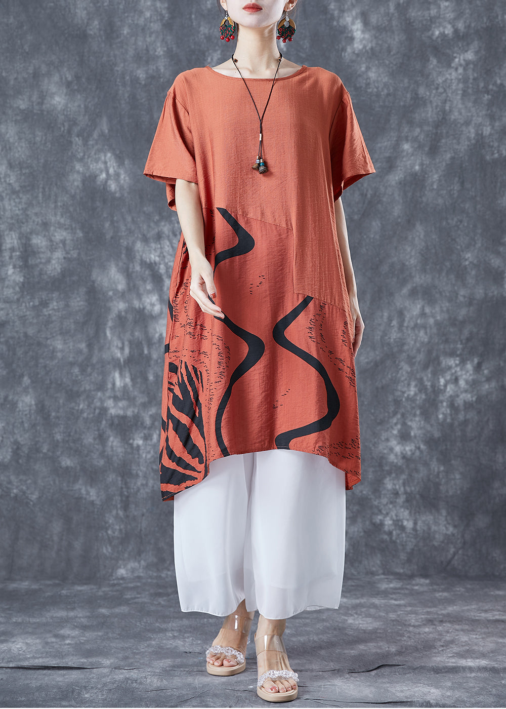 Boho Orange Oversized Patchwork Cotton Dress Summer LY5628 - fabuloryshop