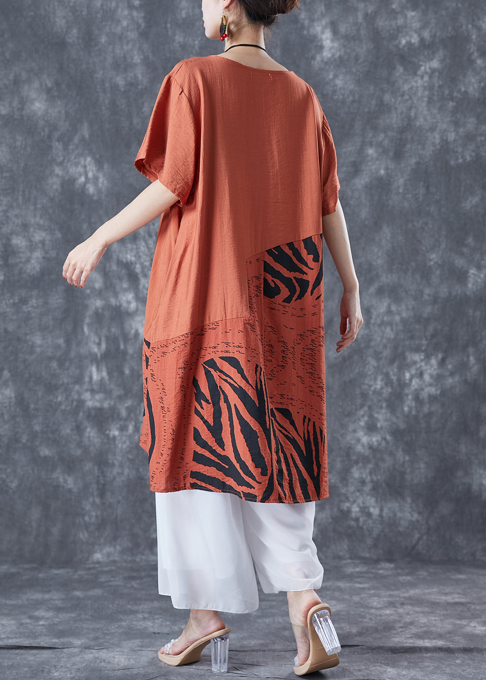 Boho Orange Oversized Patchwork Cotton Dress Summer LY5628 - fabuloryshop