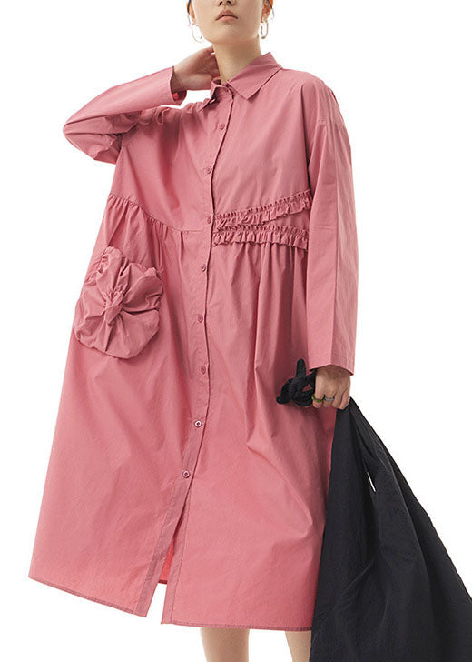 Boho Pink Ruffled Patchwork Cotton Shirts Dresses Spring LY1171 - fabuloryshop