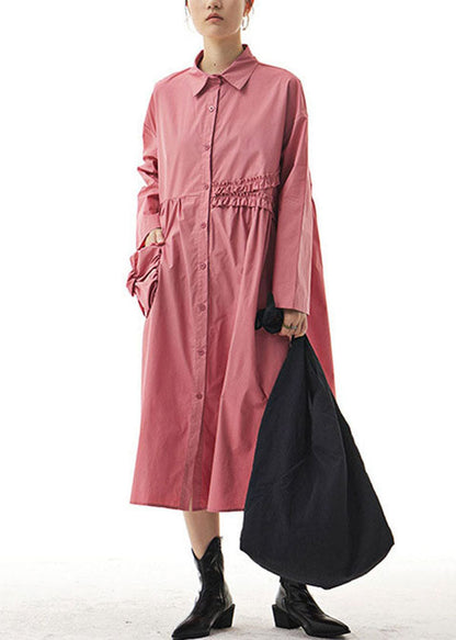 Boho Pink Ruffled Patchwork Cotton Shirts Dresses Spring LY1171 - fabuloryshop