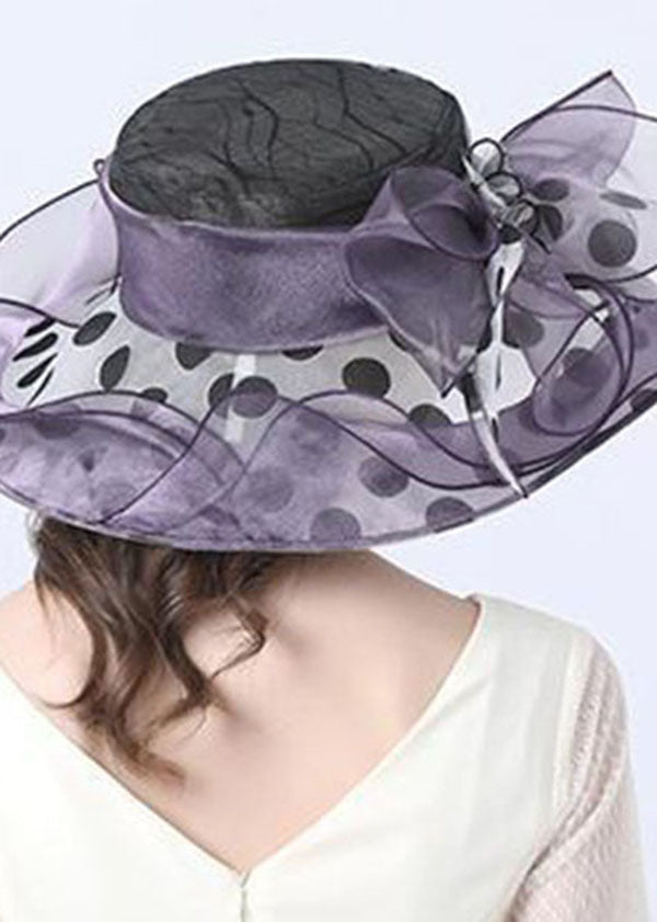 Boho Purple Floral Decorated Ruffles Tulle Floppy Sun Hat LC0473 - fabuloryshop