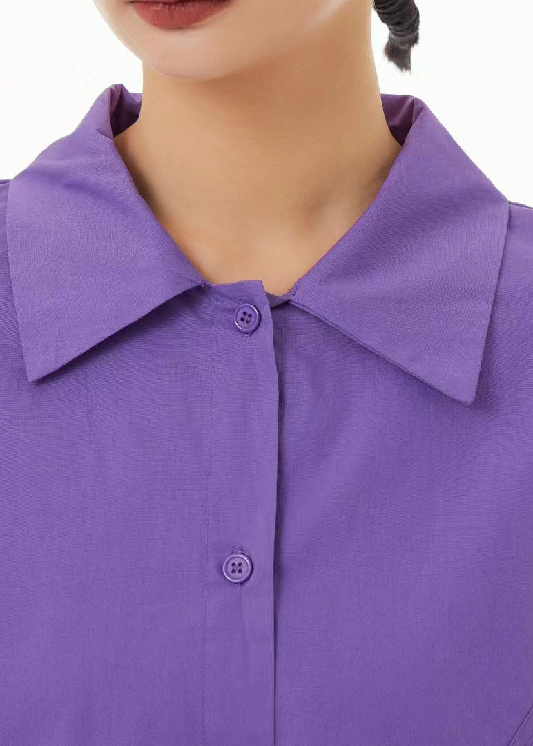 Boho Purple Peter Pan Collar Wrinkled Cotton Long Dress Spring TS1032 - fabuloryshop