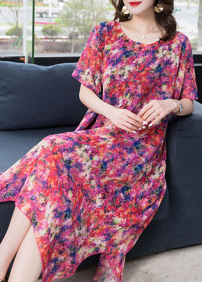 Boho Purple Print Asymmetrical Design Patchwork Chiffon Dresses Summer Ada Fashion