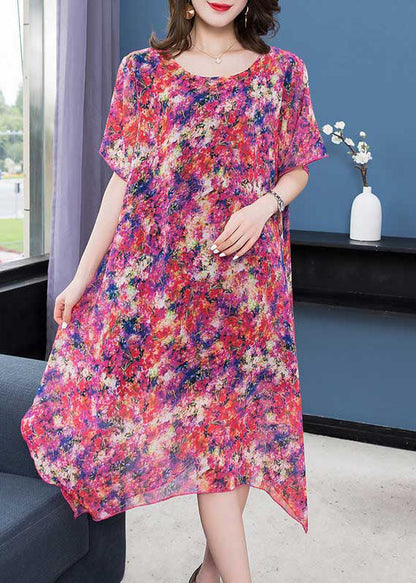 Boho Purple Print Asymmetrical Design Patchwork Chiffon Dresses Summer Ada Fashion