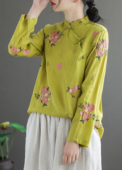 Boho Purple Stand Collar Embroideried Patchwork Cotton Top Spring LY6210 - fabuloryshop