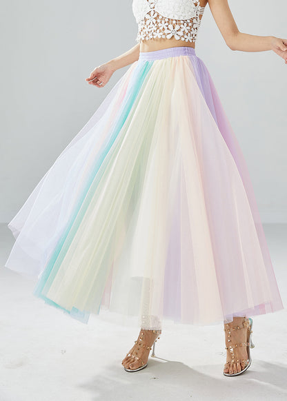 Boho Rainbow Elastic Waist Exra Large Hem Tulle Pleated Skirts Summer LY6079 - fabuloryshop