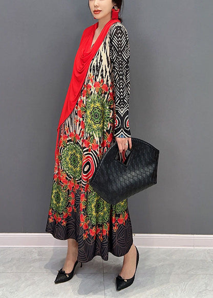 Boho Red Asymmetrical Patchwork Print Maxi Dress Spring LY0576 - fabuloryshop