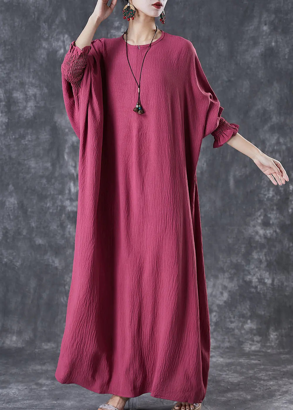 Boho Red Oversized Lengthen Cotton Robe Dresses Fall Ada Fashion