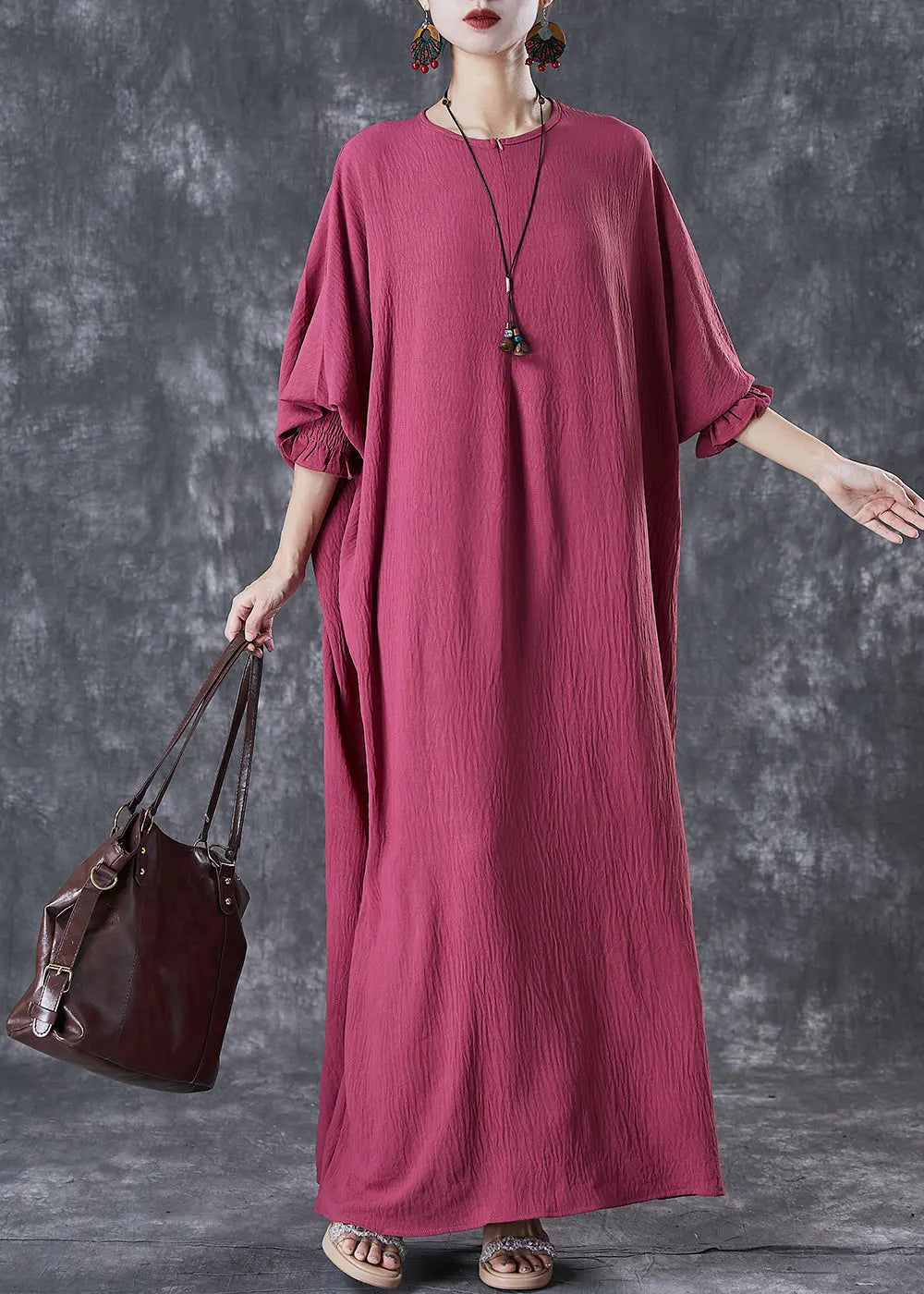 Boho Red Oversized Lengthen Cotton Robe Dresses Fall Ada Fashion