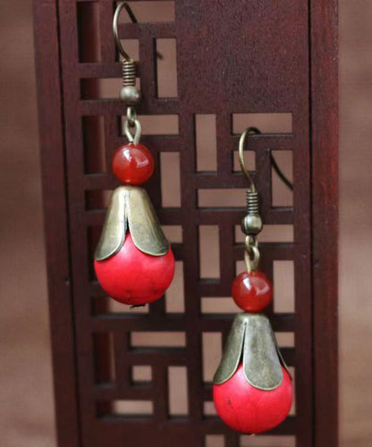 Boho Red Turquoise Patchwork Copper Drop Earrings Ada Fashion