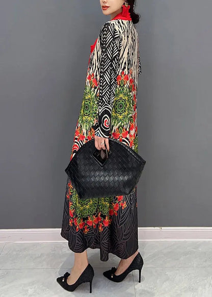 Boho Red V Neck Print Patchwork Cotton Long Dresses Fall Ada Fashion