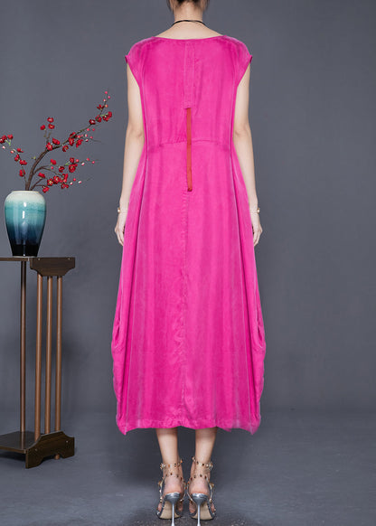 Boho Rose O-Neck Draping Silk Beach Dress Summer LY7675